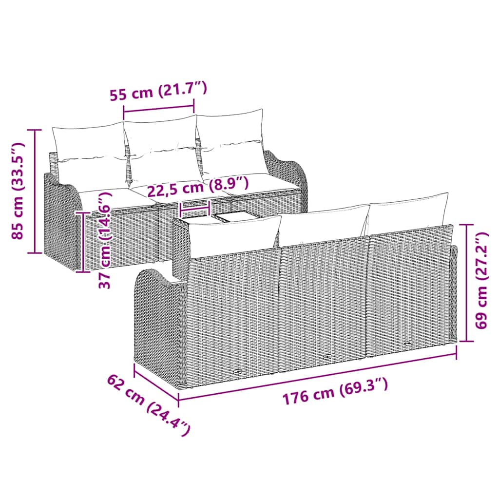 Gartensofa-set mit Kissen mit Speicher 7 pcs Schwarz und Creme