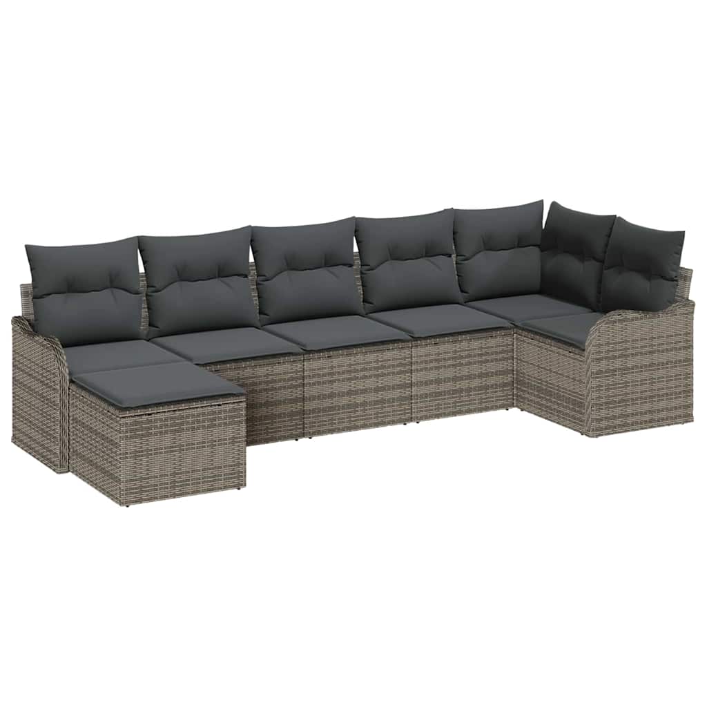 Gartensofa-set mit Speicher 7 pcs Grau Poly-Rattan