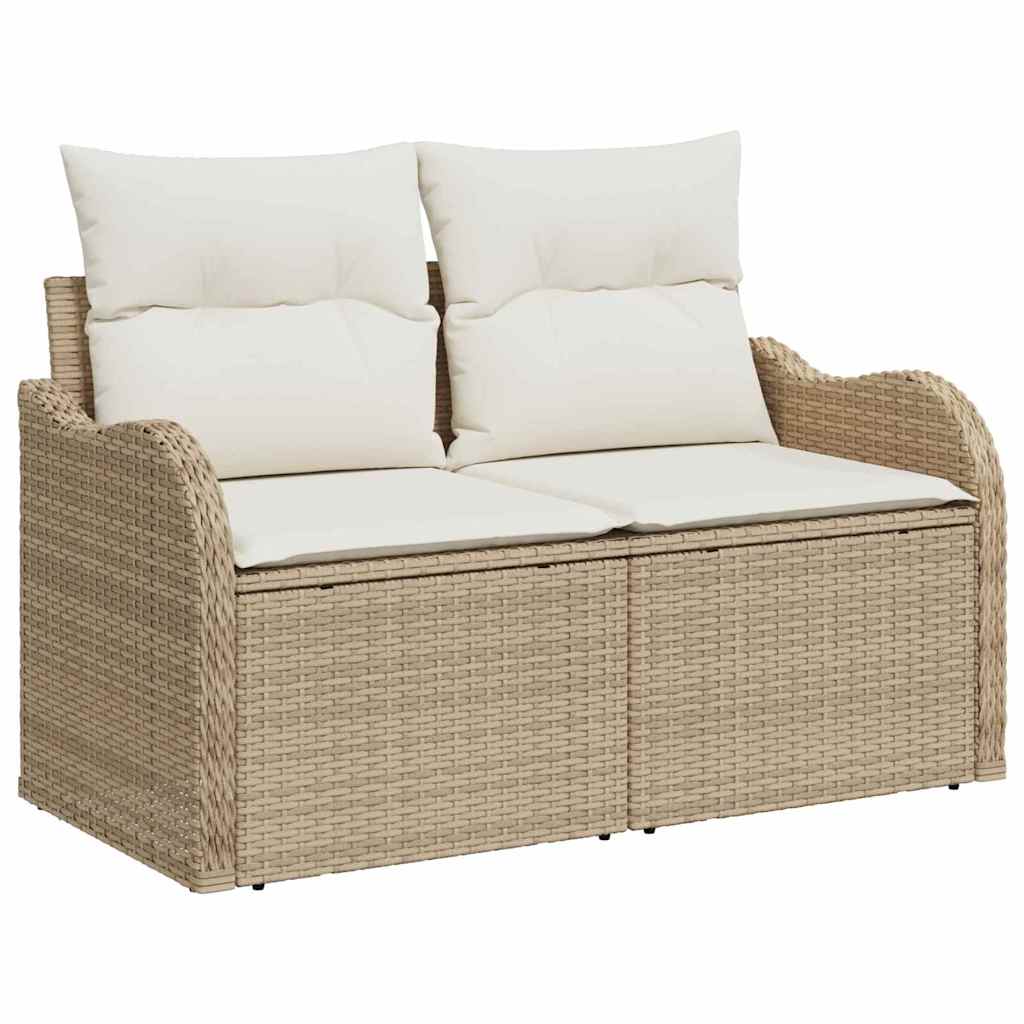 Garten-Sofa-Set mit Kissen 8 pcs Beige und Weiß Poly Rattan