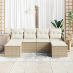 Garten-Sofa-Set mit Kissen 6 pcs Beige und Weiß Poly Rattan