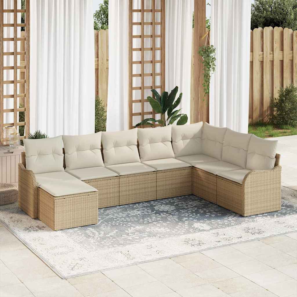 Garten-Sofa-Set mit Kissen 8 pcs Beige und Weiß Poly Rattan
