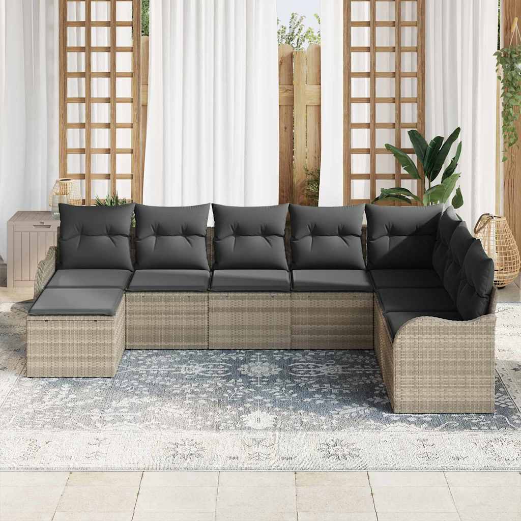 Garten-Sofa-Set mit Kissen 8 pcs Hellgrau Poly Rattan