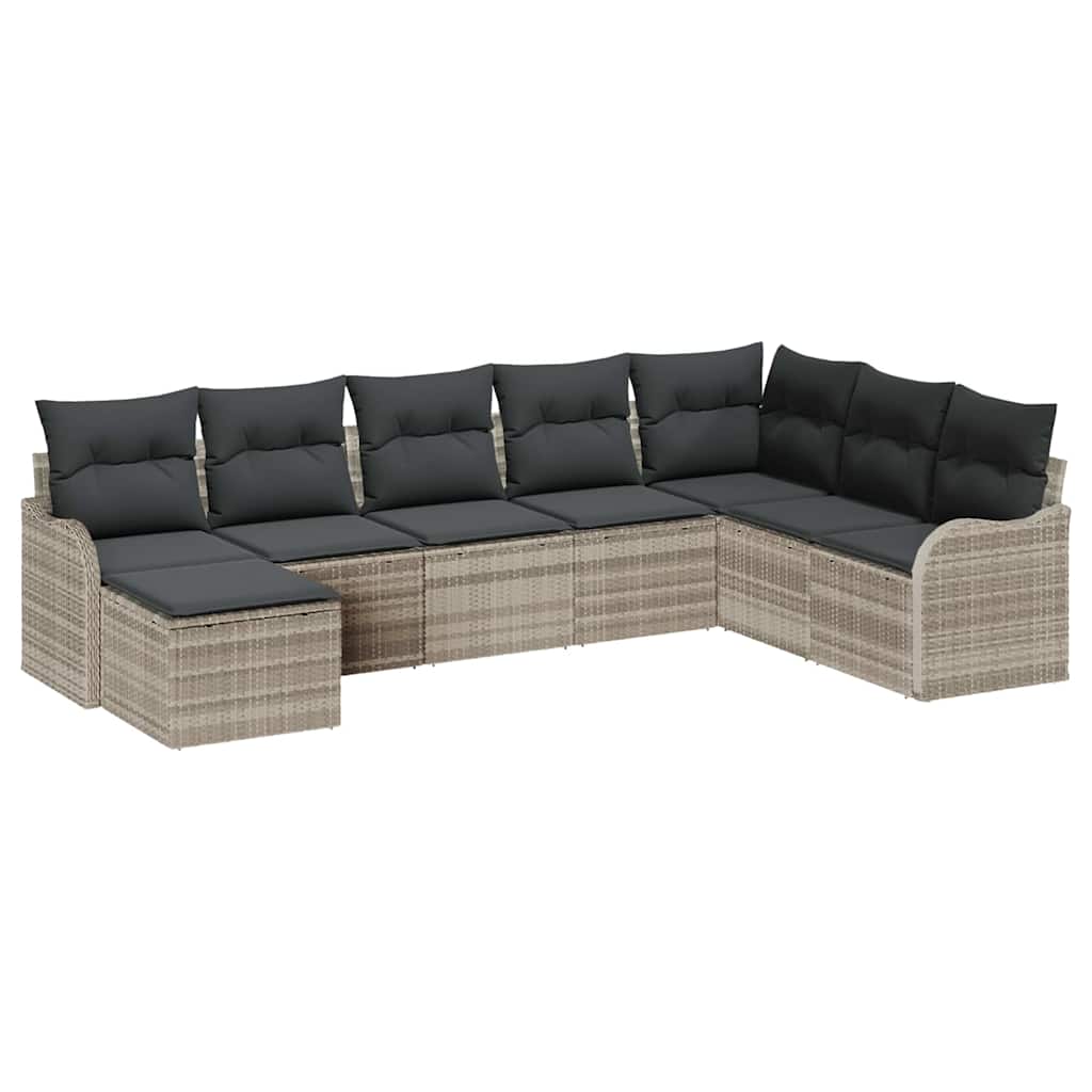 Garten-Sofa-Set mit Kissen 8 pcs Hellgrau Poly Rattan