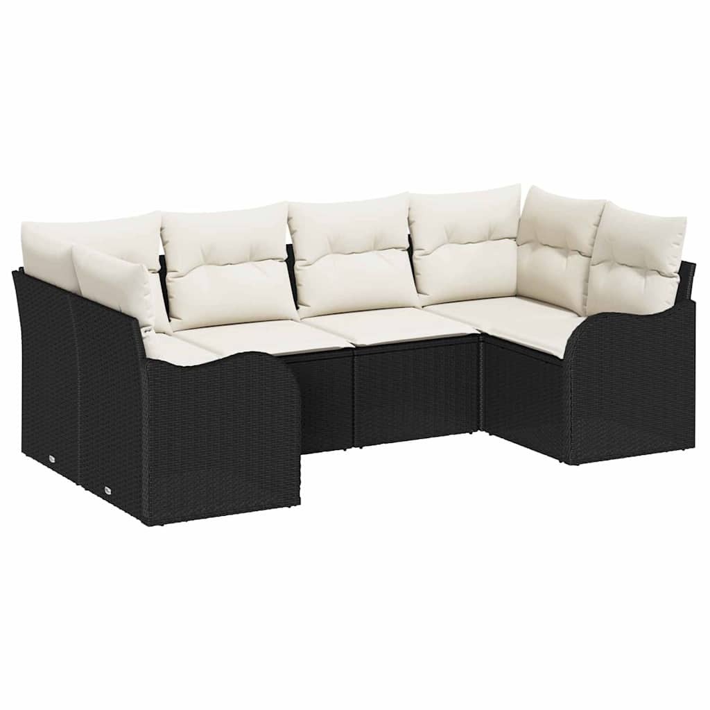 Garten-Sofa-Set mit Speicher 6 pcs Schwarz und Weiß Poly Rattan