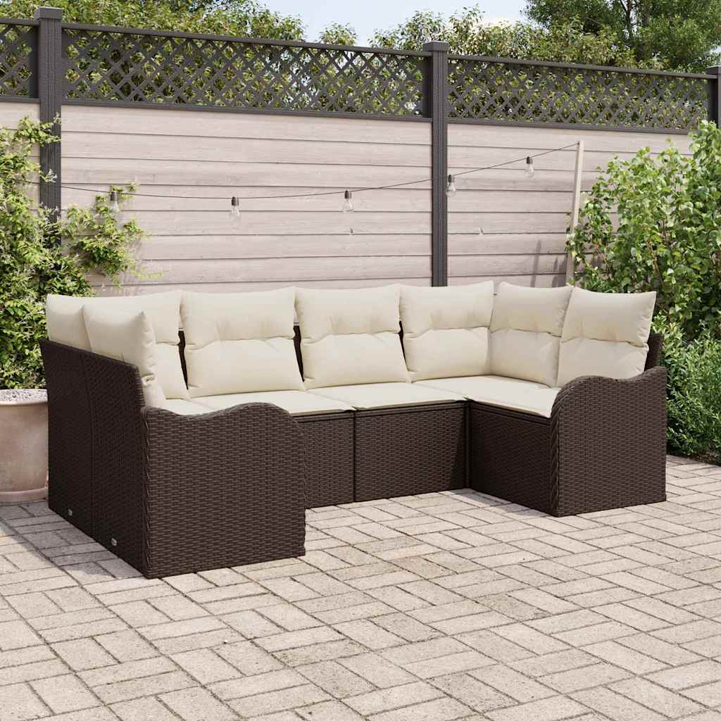 Garten-Sofa-Set mit Speicher 6 pcs Braun und Weiß Poly Rattan