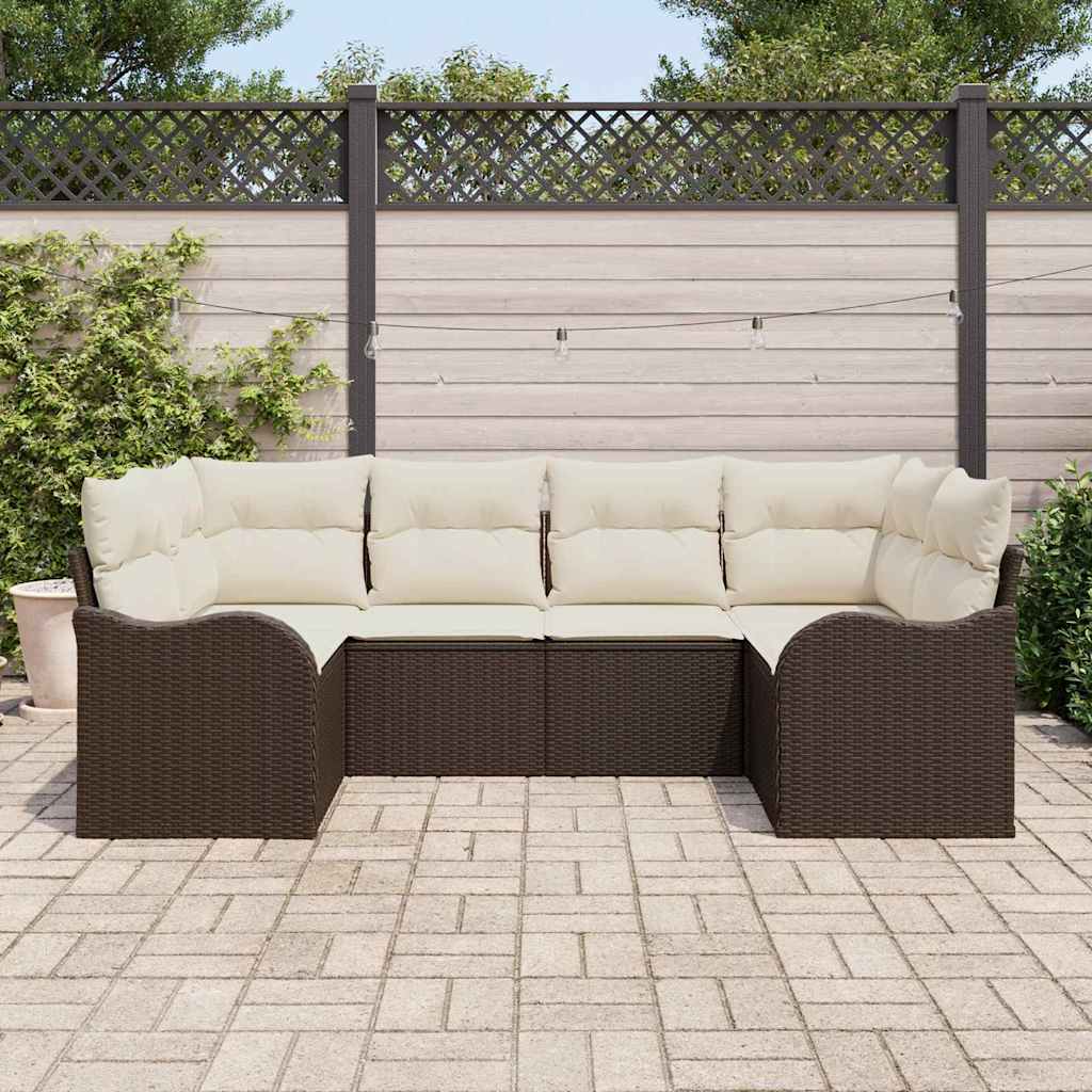 Garten-Sofa-Set mit Speicher 6 pcs Braun und Weiß Poly Rattan