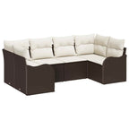 Garten-Sofa-Set mit Speicher 6 pcs Braun und Weiß Poly Rattan