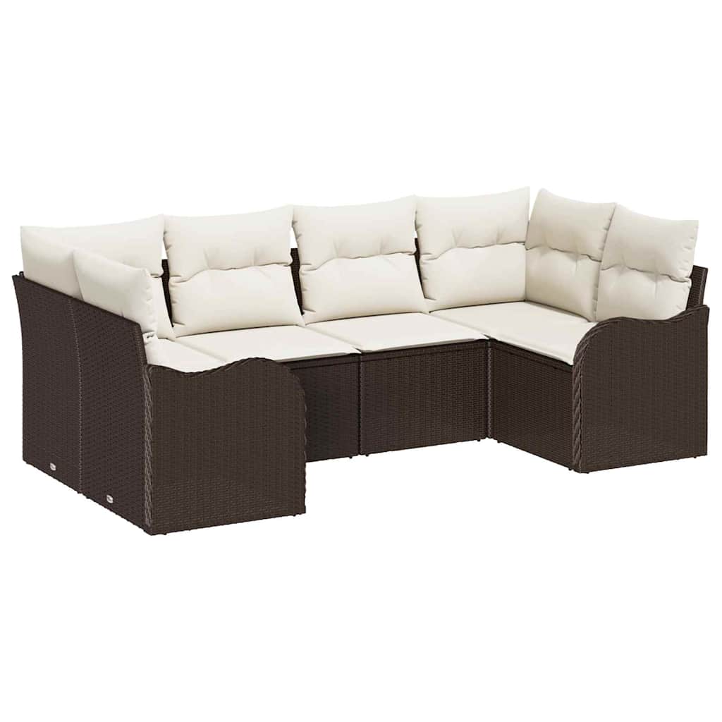Garten-Sofa-Set mit Speicher 6 pcs Braun und Weiß Poly Rattan