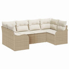 Garten-Sofa-Set mit Speicher 6 pcs Beige und Weiß Poly Rattan