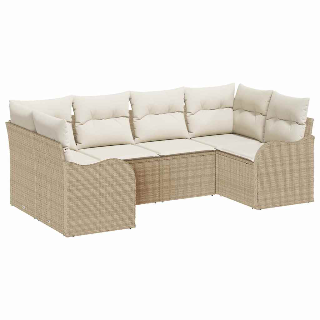 Garten-Sofa-Set mit Speicher 6 pcs Beige und Weiß Poly Rattan