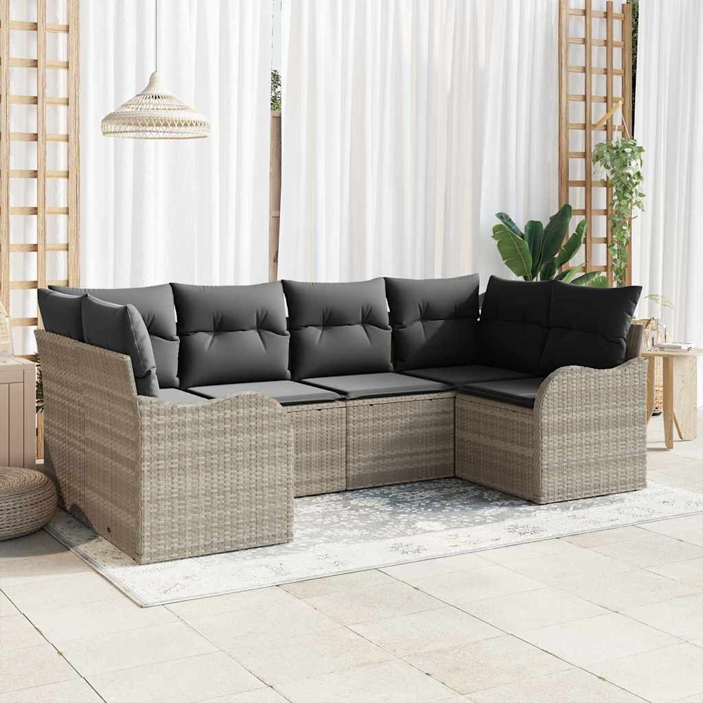 Garten-Sofa-Set mit Speicher 6 pcs Hellgrau Poly Rattan