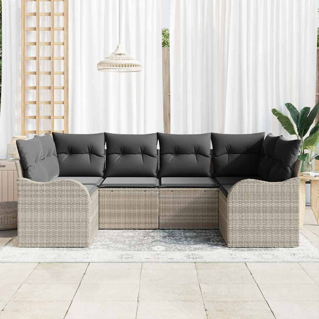 Garten-Sofa-Set mit Speicher 6 pcs Hellgrau Poly Rattan