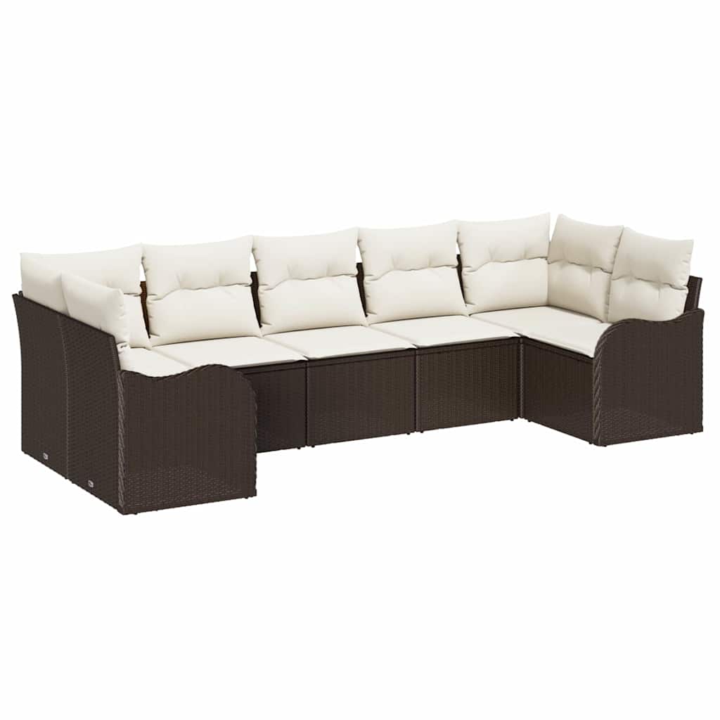 Garten-Sofa-Set mit Speicher 7 pcs Braun und Weiß Poly Rattan