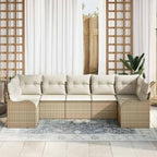 Garten-Sofa-Set mit Speicher 7 pcs Beige und Weiß Poly Rattan