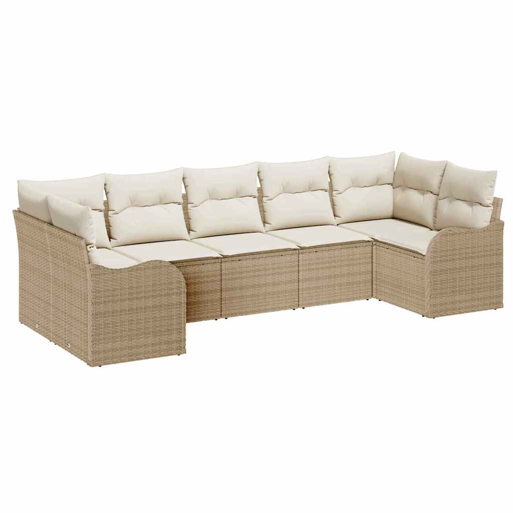 Garten-Sofa-Set mit Speicher 7 pcs Beige und Weiß Poly Rattan