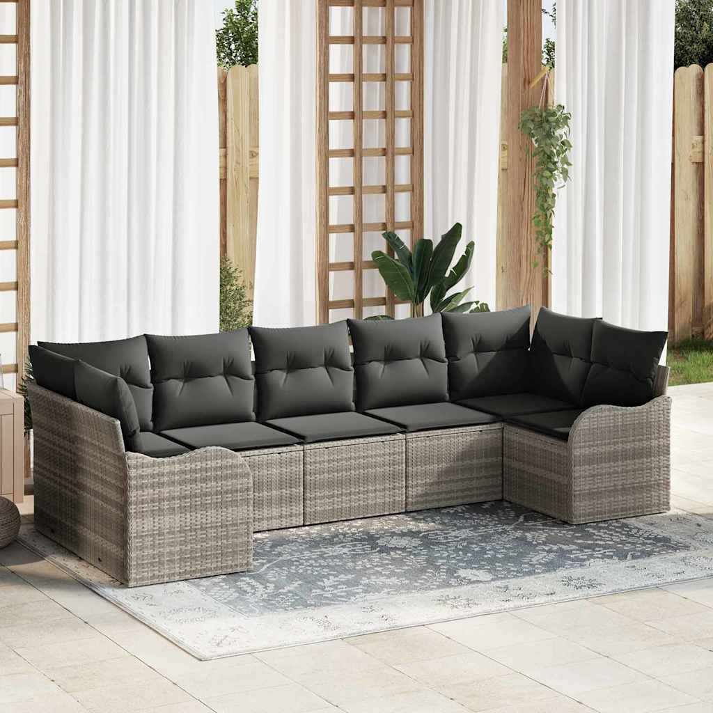 Garten-Sofa-Set mit Speicher 7 pcs Hellgrau Poly Rattan