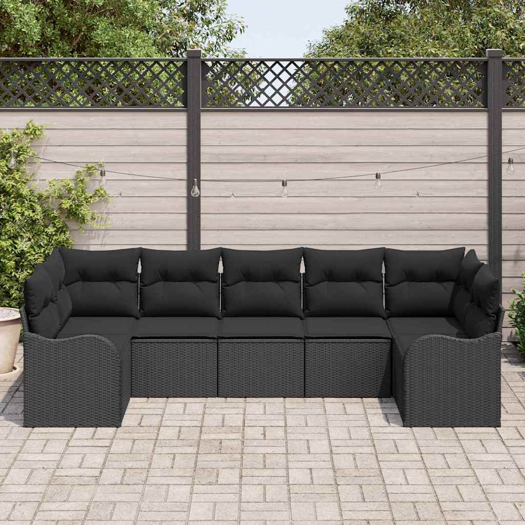 Garten-Sofa-Set mit Speicher 7 pcs Schwarz Poly Rattan