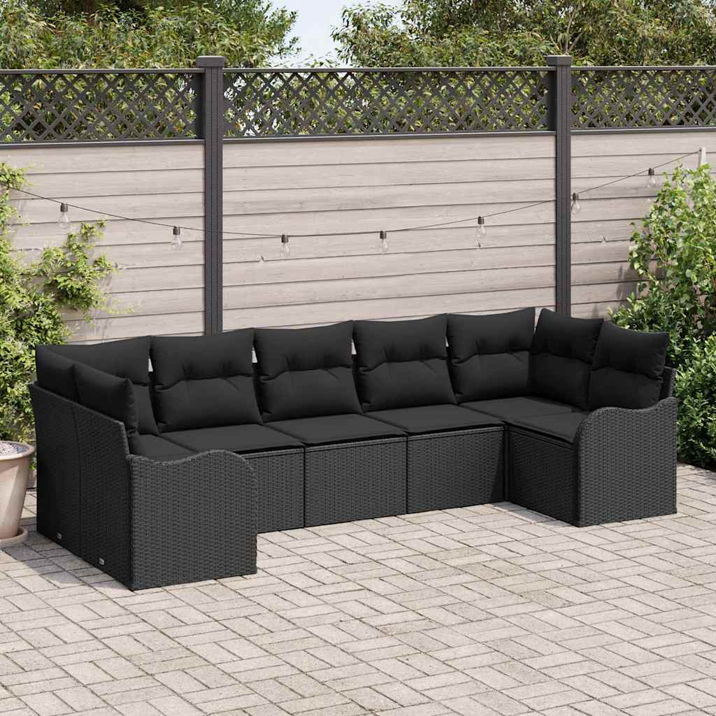 Garten-Sofa-Set mit Speicher 7 pcs Schwarz Poly Rattan