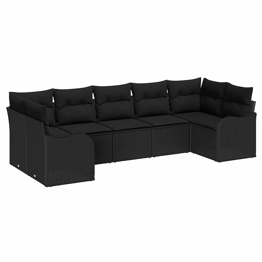 Garten-Sofa-Set mit Speicher 7 pcs Schwarz Poly Rattan