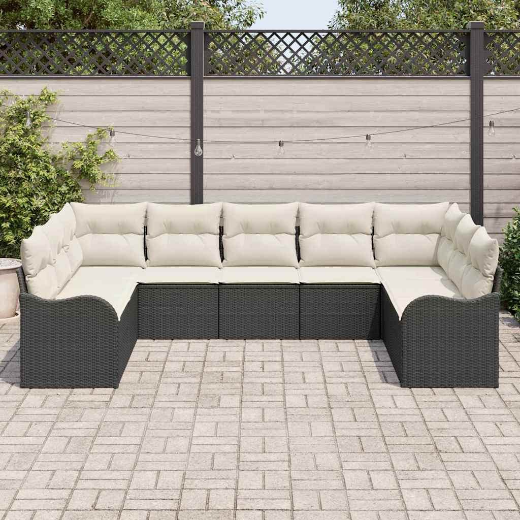 Gartensofa-set mit Speicher 9 pcs Schwarz und Weiß Poly-Rattan