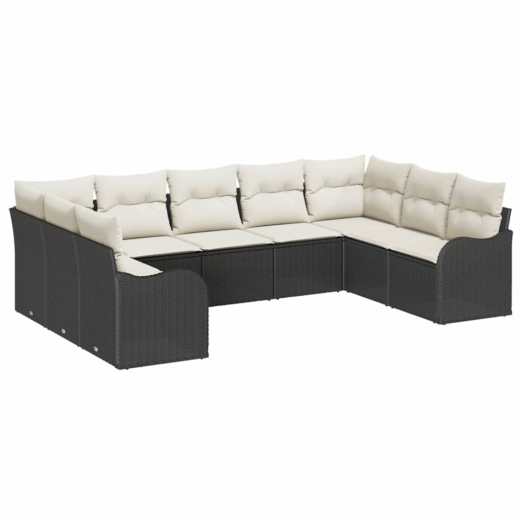 Gartensofa-set mit Speicher 9 pcs Schwarz und Weiß Poly-Rattan
