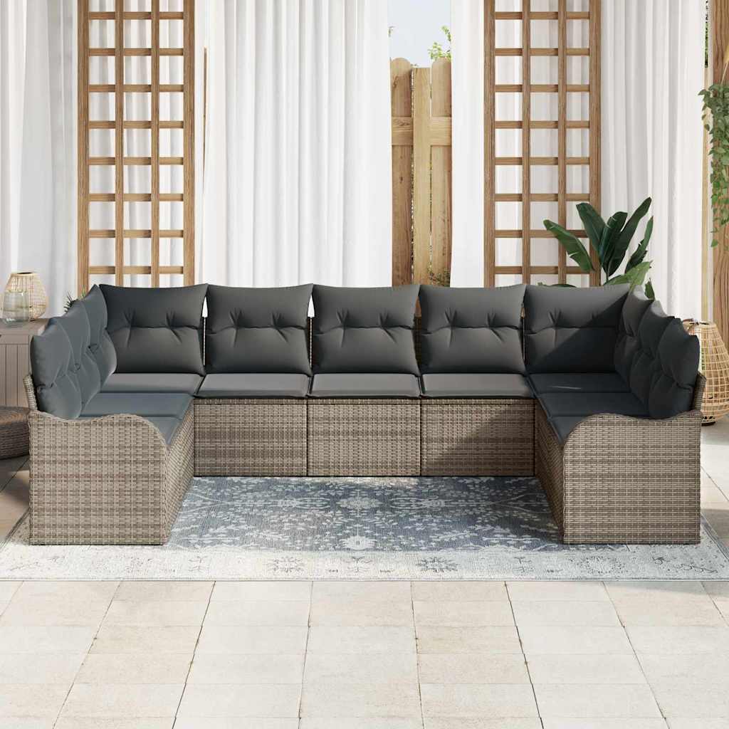 Gartensofa-set mit Speicher 9 pcs Grau Poly-Rattan