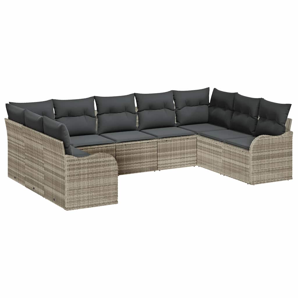Gartensofa-set mit Speicher 9 pcs Hellgrau Poly-Rattan
