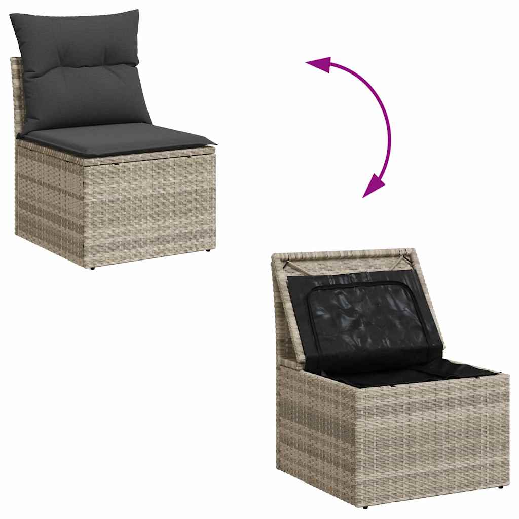 Gartensofa-set mit Speicher 9 pcs Hellgrau Poly-Rattan
