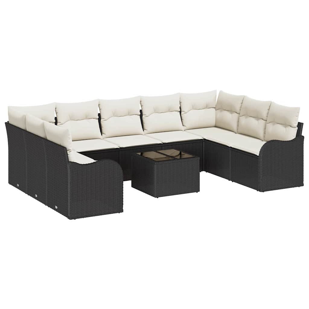 Garten-Sofa-Set mit Kissen 10 pcs Schwarz und Weiß Poly Rattan