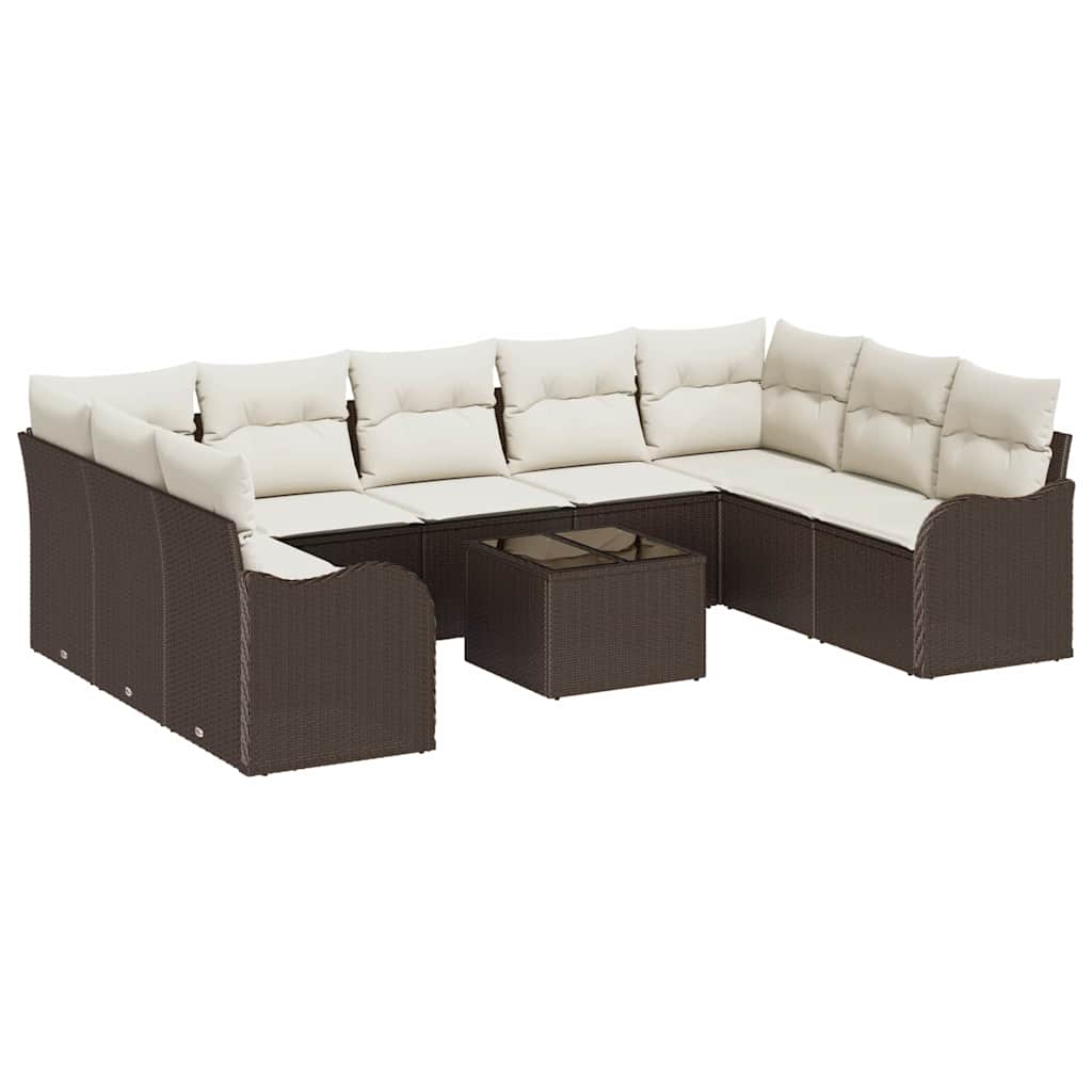 Garten-Sofa-Set mit Kissen 10 pcs Braun und Weiß Poly Rattan