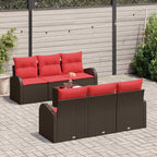 Gartensofa-set mit Speicher 7 pcs Beige und Rot Poly-Rattan