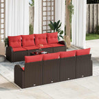 Sofa Set mit Kissen 9 pcs Beige und Rot Poly-Rattan