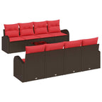 Sofa Set mit Kissen 9 pcs Beige und Rot Poly-Rattan