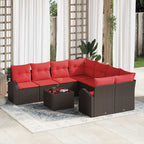 Sofa Set mit Kissen 9 pcs Beige und Rot Poly-Rattan