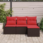Sofa Set mit Kissen 4 pcs Braun und Rot Poly-Rattan