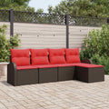 Sofa Set mit Kissen 5 pcs Braun und Rot Poly-Rattan
