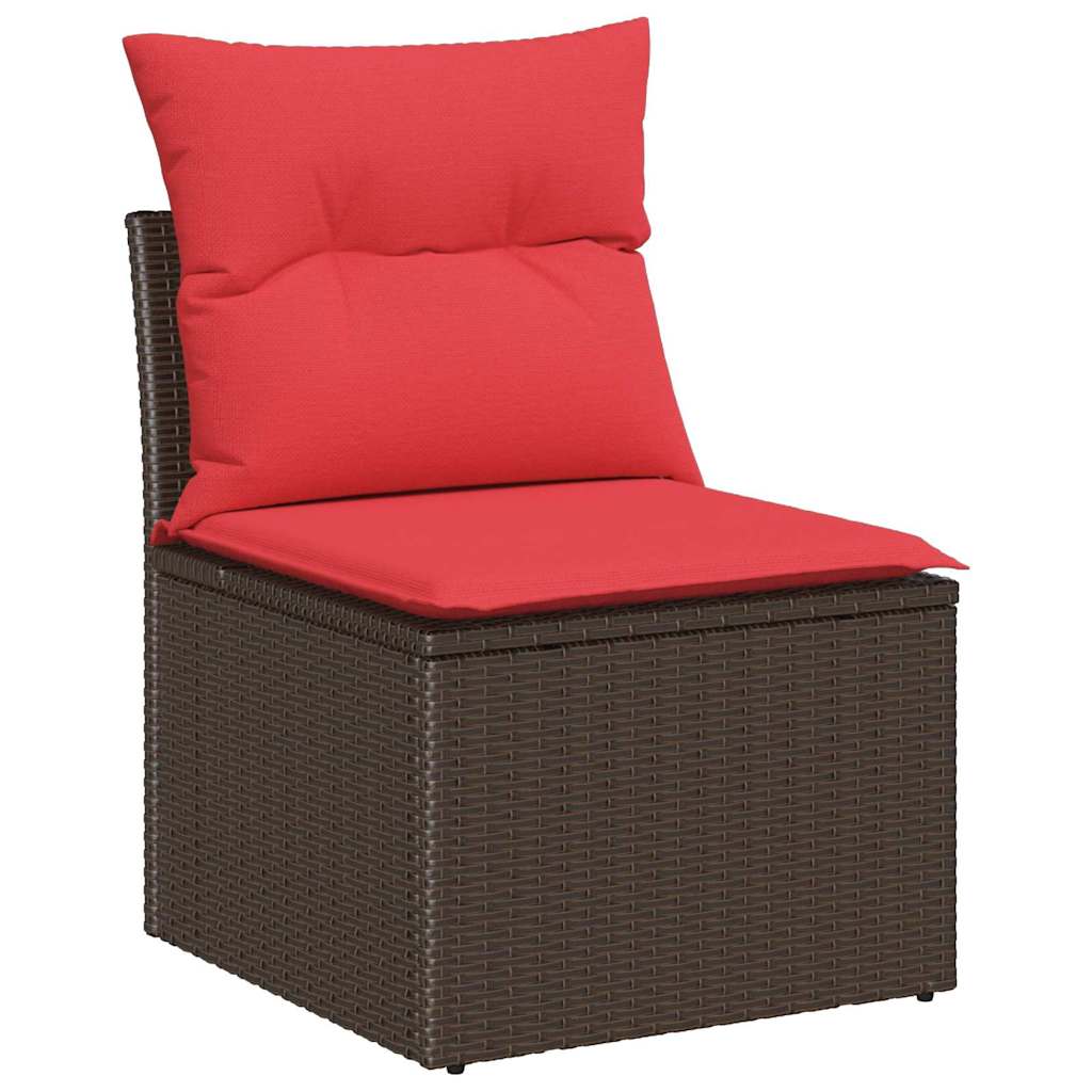 Gartensofa-set mit Kissen 4 pcs Braun und Rot Poly-Rattan