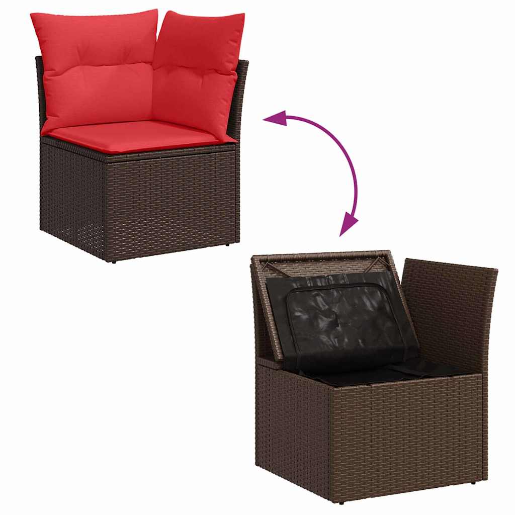 Gartensofa-set mit Kissen 4 pcs Braun und Rot Poly-Rattan