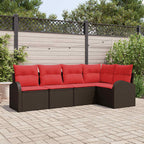 Gartensofa-set mit Kissen 5 pcs Braun und Rot Poly-Rattan