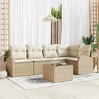 Gartensofa-set mit Kissen 6 pcs Beige und Weiß Poly-Rattan