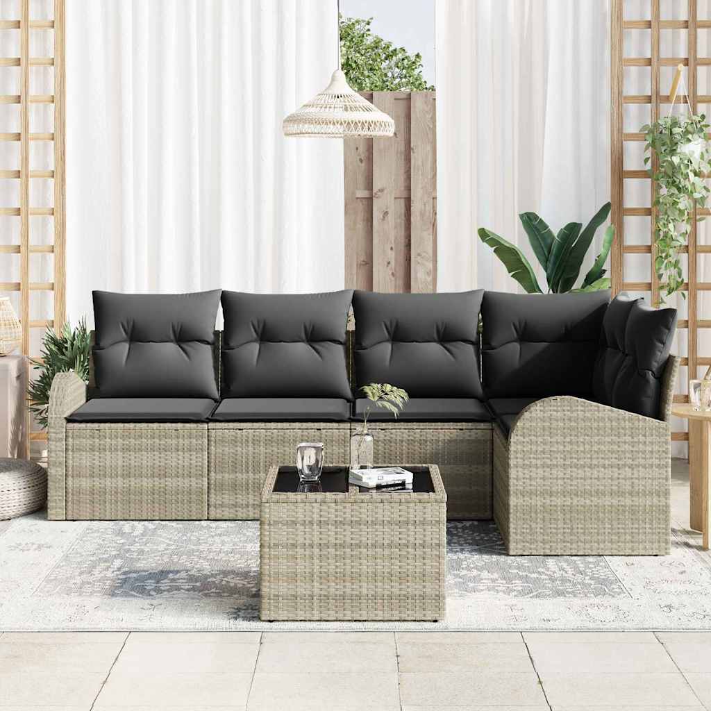 Gartensofa-set mit Kissen 6 pcs Hellgrau Poly-Rattan