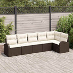 Gartensofa-set mit Kissen 6 pcs Braun und Weiß Poly-Rattan