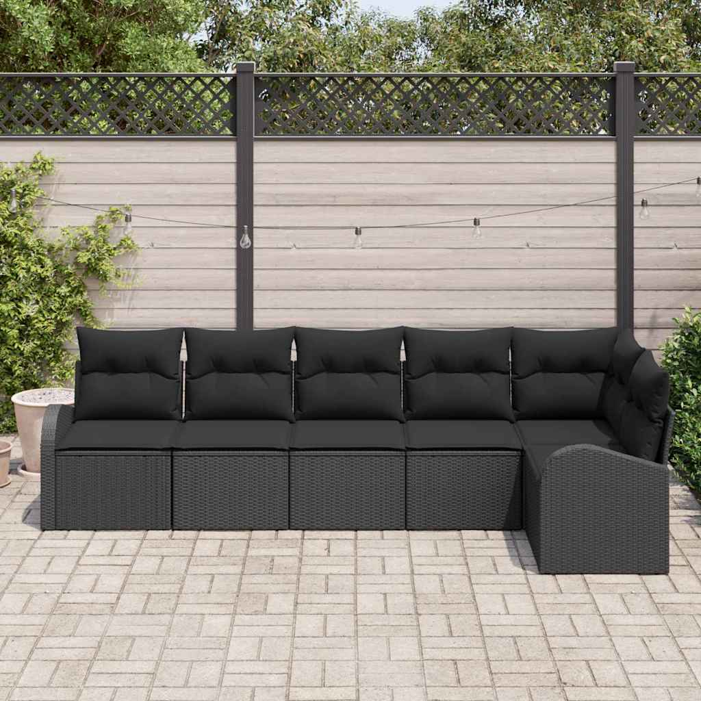 Gartensofa-set mit Kissen 6 pcs Schwarz Poly-Rattan