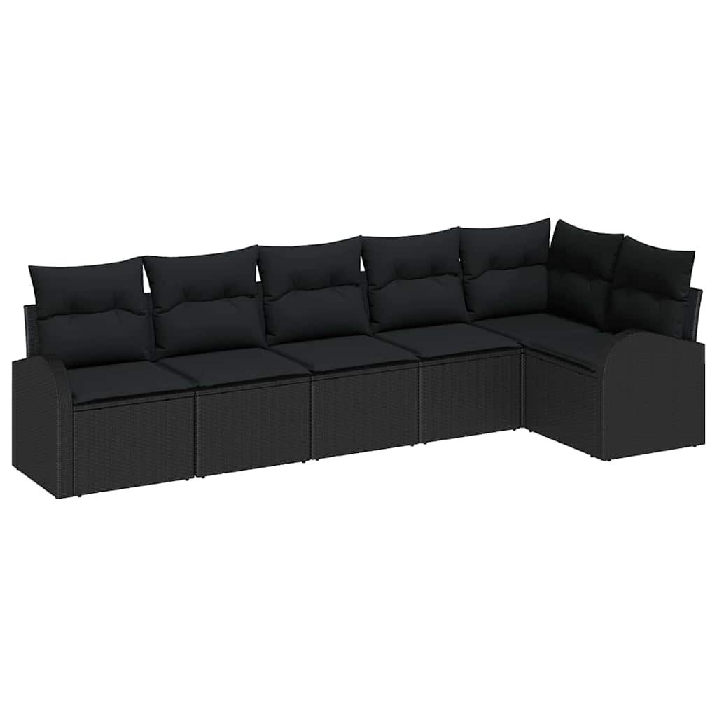 Gartensofa-set mit Kissen 6 pcs Schwarz Poly-Rattan