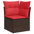 Gartensofa-set mit Kissen 6 pcs Braun und Rot Poly-Rattan