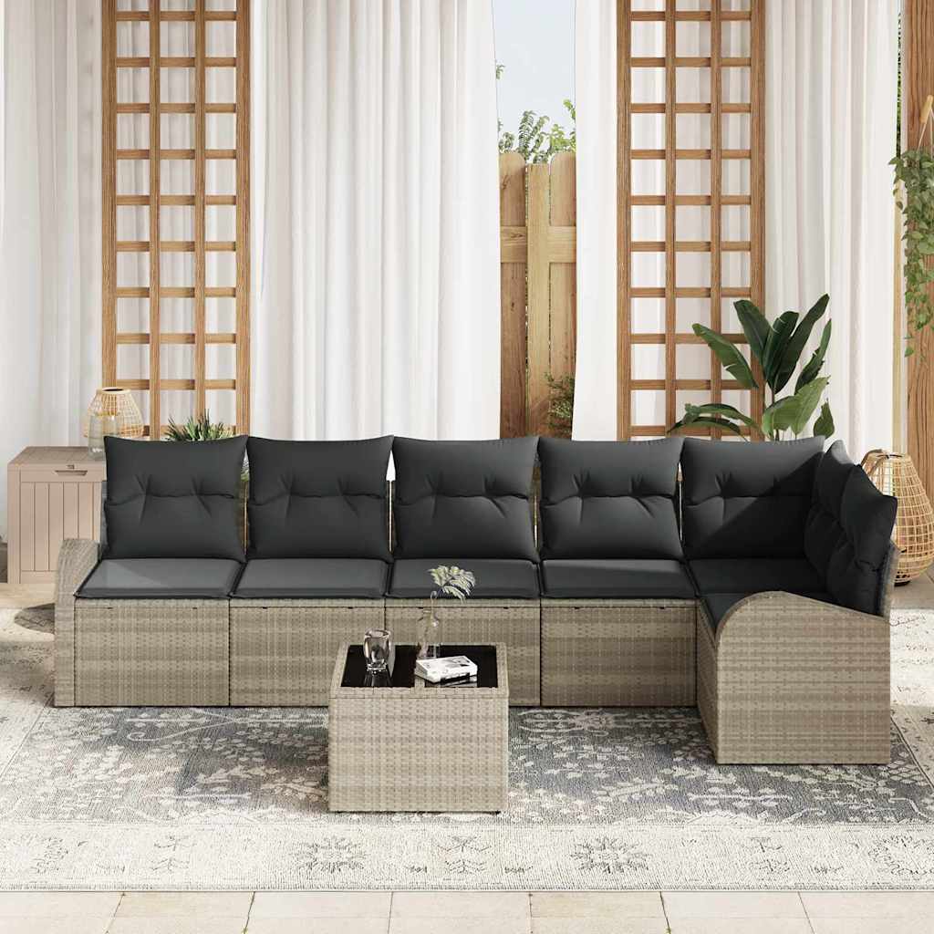 Gartensofa-set mit Kissen 7 pcs Hellgrau Poly-Rattan