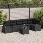 Gartensofa-set mit Kissen 7 pcs Schwarz Poly-Rattan