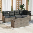 Gartensofa-set mit Kissen mit Speicher 7 pcs Grau Poly-Rattan