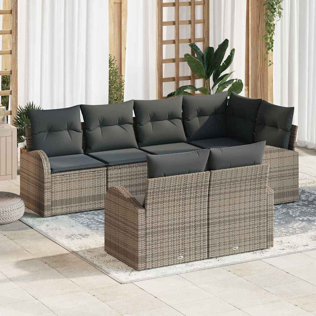 Gartensofa-set mit Kissen mit Speicher 7 pcs Grau Poly-Rattan