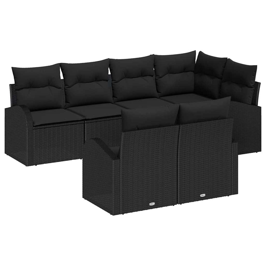 Gartensofa-set mit Kissen 7 pcs Schwarz Poly-Rattan